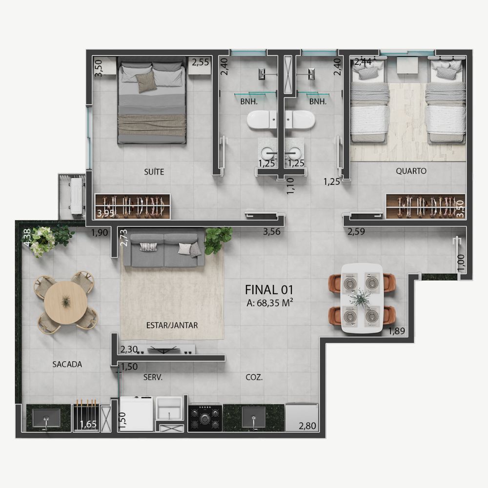 Planta 68,35m²